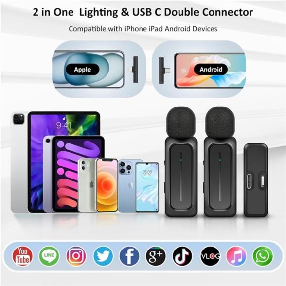 2 Pcs Wireless Lavalier Microphone with Charging Case, 3 Mode Denoise, 70ft - Picture 7 of 8